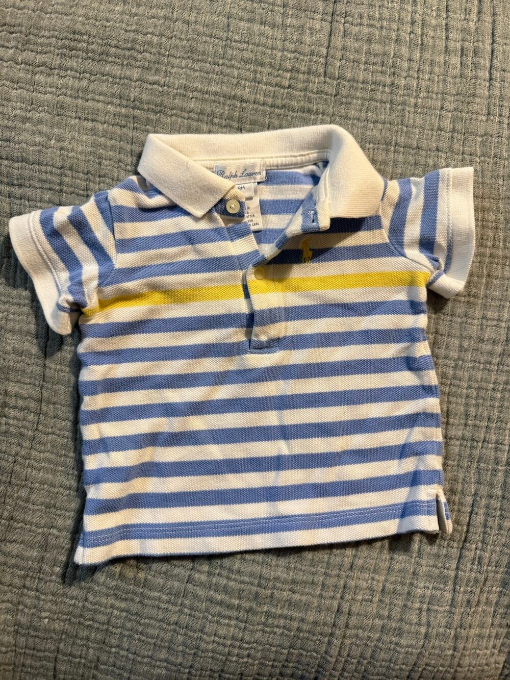Ralph Lauren Baby Polo Shirt Striped Blue Yellow Top Size 9 Months 100% Cotton